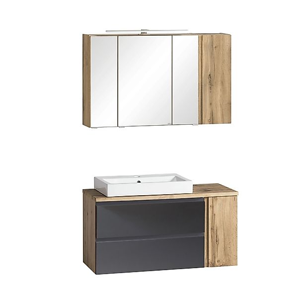 Held Möbel 2-tlg. Waschtisch-Set Ancona 105 cm matt Grau-Wotaneiche Becken, günstig online kaufen