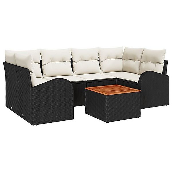 vidaXL Loungesofa 7-teiliges Garten Sofa Set mit Kissen Schwarz Poly Rattan günstig online kaufen