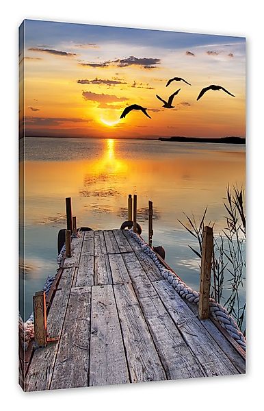 Pixxprint Leinwandbild Steg bei Sonnenuntergang, Steg günstig online kaufen