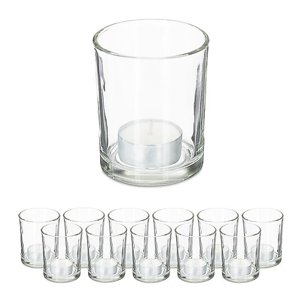 relaxdays Teelichthalter Teelichtgläser transparent im 12er günstig online kaufen