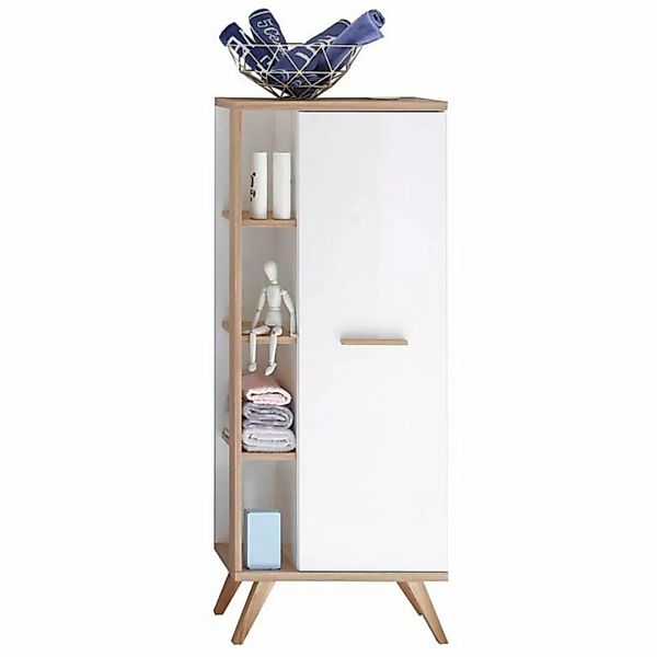 Lomadox Badezimmer Midischrank MALANJE-66 in weiß glänzend & Riviera Eiche günstig online kaufen