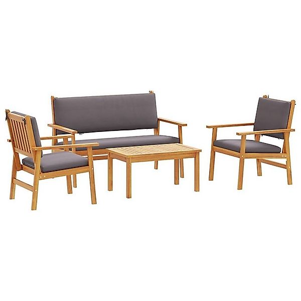 vidaXL Loungesofa 4-tlg. Garten-Sofagarnitur mit Kissen Massivholz, 4 Teile günstig online kaufen