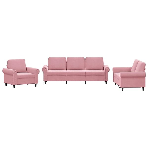 vidaXL 3-Tlg Sofagarnitur mit Kissen Rosa Samt 3202173 günstig online kaufen