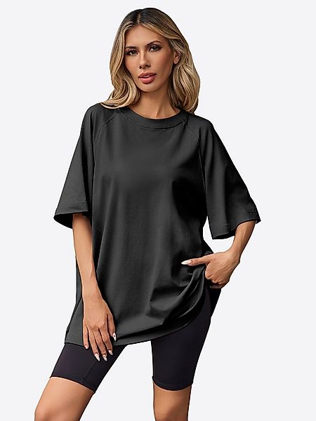 Imily Bela T-Shirt Damen Lockeres Raglanärmel mit Seitenschlitzen und Rundh günstig online kaufen