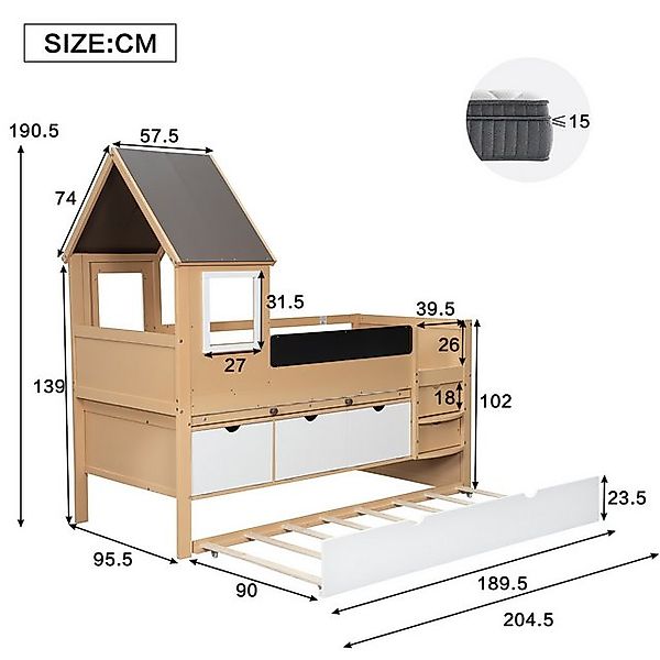Odikalo Kinderbett Stauraumbett Hausbett Schubladen Ausziehbett Tisch 90x20 günstig online kaufen
