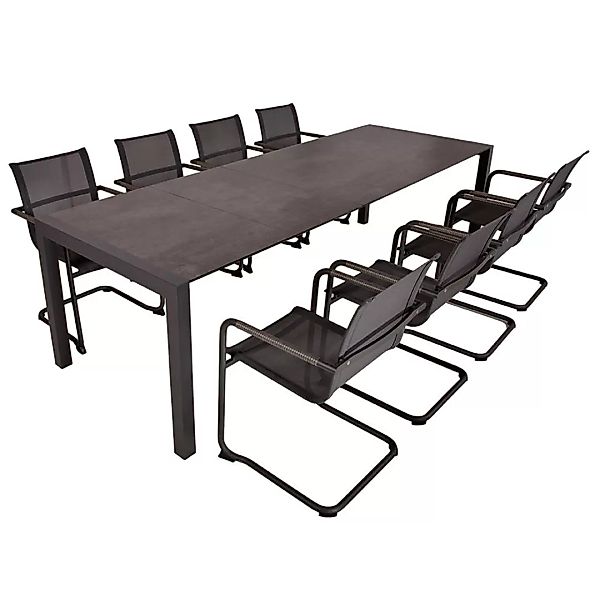 Tischgruppe 9-tlg. in anthrazit mit Freischwinger Gartenstühlen, MAINAU-120 günstig online kaufen