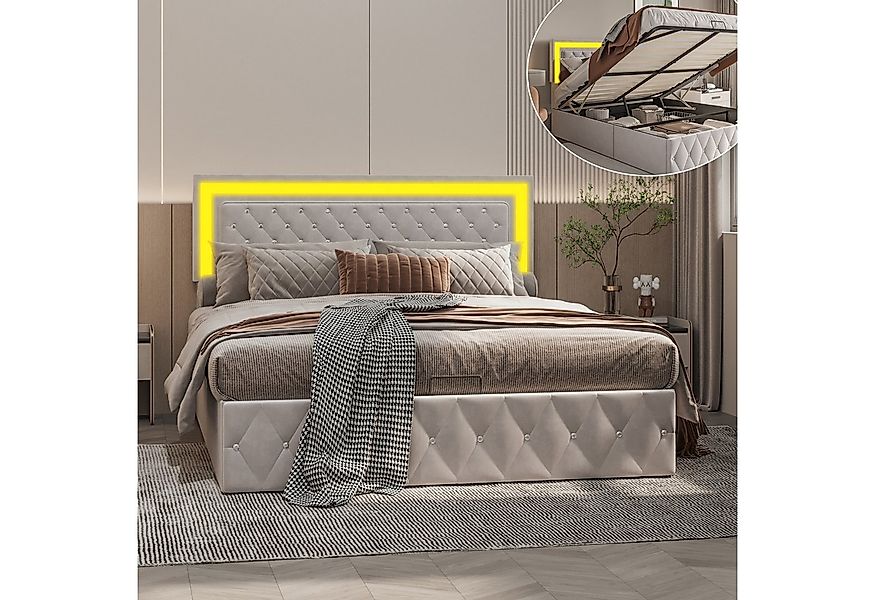 Furnishings Home Polsterbett Doppelbett LED Stauraumbett (Hydraulisch anheb günstig online kaufen