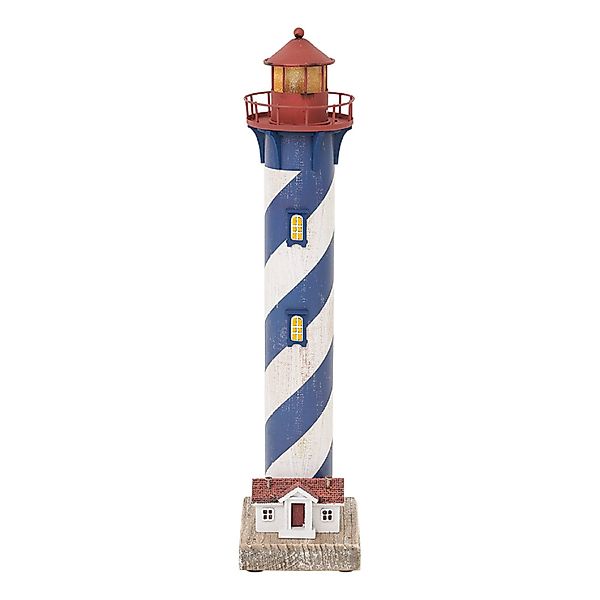 Leuchtturm aus Harz – Dekofigur mit LED und Diagonalstreifen günstig online kaufen