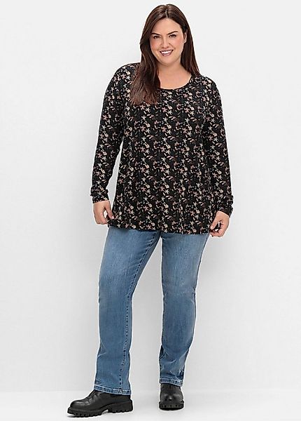 Sheego T-Shirt Langarmshirt Langarm mit Alloverdruck, in A-Linie günstig online kaufen