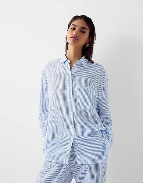 Bershka Rustikales Oversize-Hemd Mit Langen Ärmeln Damen Xl Hellblau günstig online kaufen