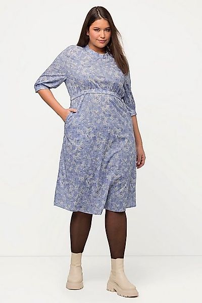 Ulla Popken Midikleid Kleid Rundhals Tunnelzug 3/4-Arm Biobaumwolle günstig online kaufen