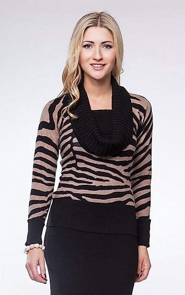 Passioni Strickpullover mit Rollkragen, Zebramuster günstig online kaufen