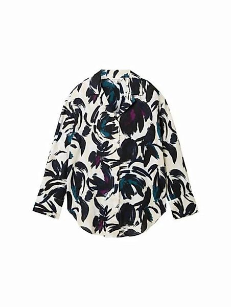 TOM TAILOR Blusenshirt modern blouse with linen, dark blue floral design günstig online kaufen