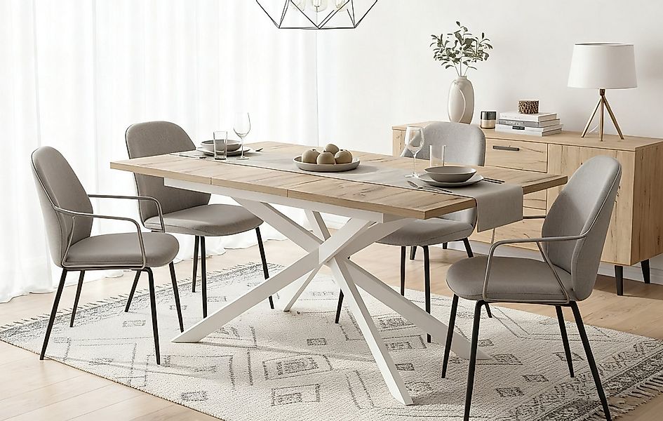 B&D home Esstisch LARS, Metallgestell schwarz oder weiß, ausziehbar 120-160 günstig online kaufen