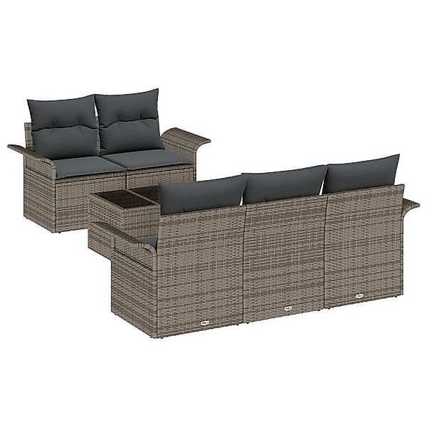 vidaXL Loungesofa 6-tlg. Garten-Sofagarnitur mit Kissen Grau Poly Rattan, 6 günstig online kaufen