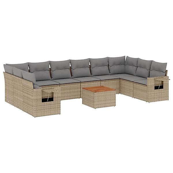 vidaXL 11-Tlg Garten-Sofagarnitur mit Kissen Beige Poly Rattan 3257067 günstig online kaufen