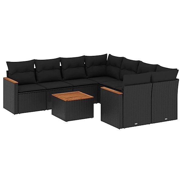 vidaXL 9-Tlg Garten-Sofagarnitur mit Kissen Schwarz Poly Rattan 3258226 günstig online kaufen