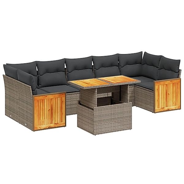 vidaXL 8-Tlg Garten-Sofagarnitur mit Kissen Grau Poly Rattan 3273874 günstig online kaufen