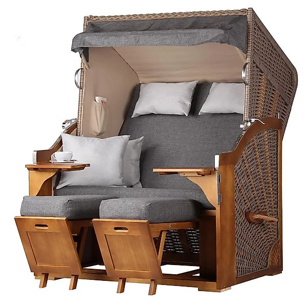 bene,iving Strandkorb Komplettset Schleswig Pinie Zweisitzer PE Mokka Model günstig online kaufen