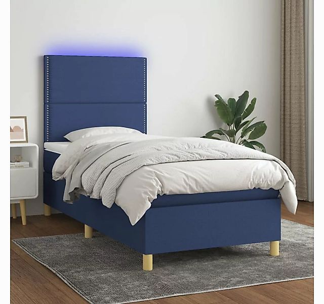 vidaXL Boxspringbett (100 x 200 cm, mit Nieten, Blau), mit LED günstig online kaufen