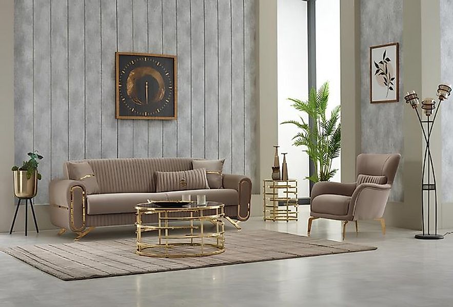 JVmoebel Sofa Sofagarnitur Dreisitzer Sofa Stoffsofa Polstersofa Beige Sess günstig online kaufen