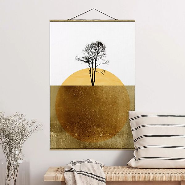 Stoffbild mit Posterleisten Goldene Sonne mit Baum günstig online kaufen
