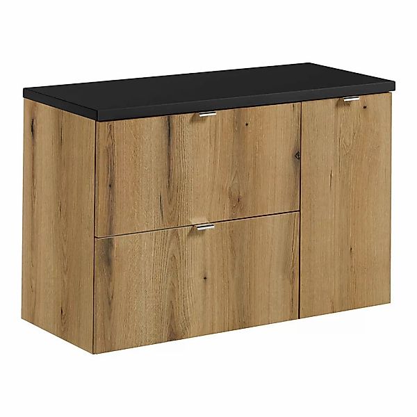 Waschtischunterschrank 90cm, in Eiche und schwarz, NEWPORT-56-OAK günstig online kaufen