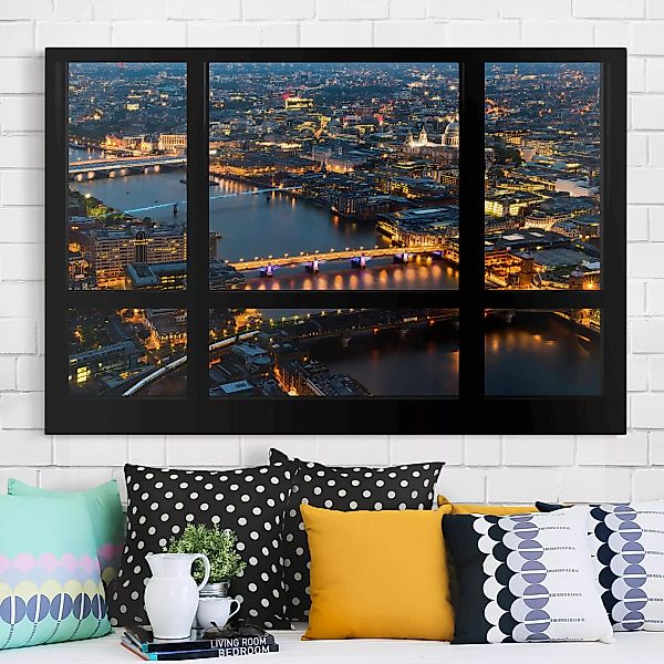 Leinwandbild London - Querformat Fensterblick auf Londons Skyline mit Brück günstig online kaufen