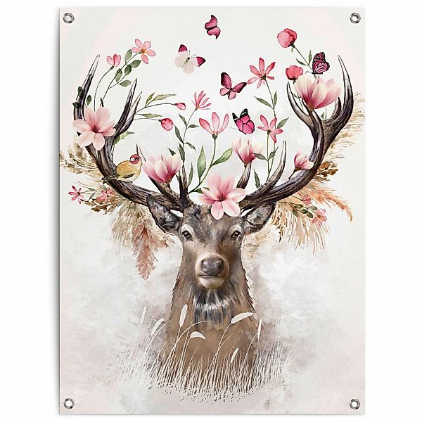 Reinders Poster "Hirsch in Blumen", Outdoor für Garten oder Balkon günstig online kaufen