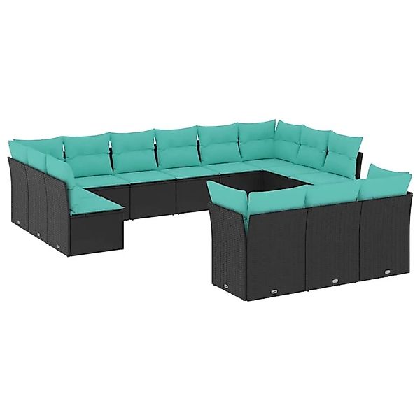 vidaXL 13-Tlg Gartensofa-Set mit Kissen Schwarz Polyrattan 3218447 günstig online kaufen