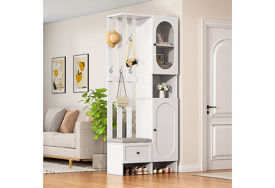 Merax Garderoben-Set Scandi weißer Flurschrank aus Holz & Glas, (Kompaktgar günstig online kaufen
