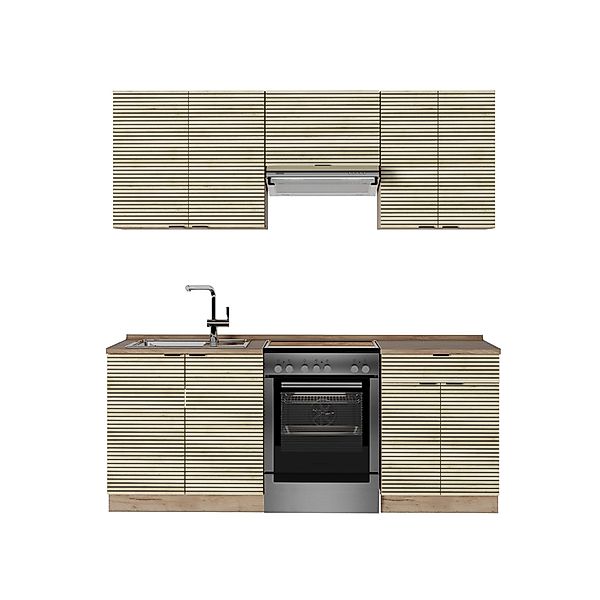 Vicco Fame-Line Küchenzeile Eiche Paneel/Goldkraft Eiche 200 cm AP Eiche günstig online kaufen