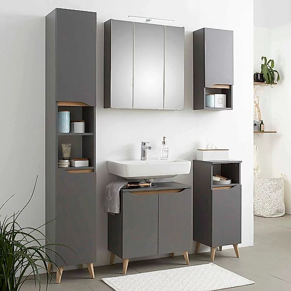 Badezimmer Komplett Set mit Füßen in Holzoptik QENA-66 in Quarzgrau Matt To günstig online kaufen