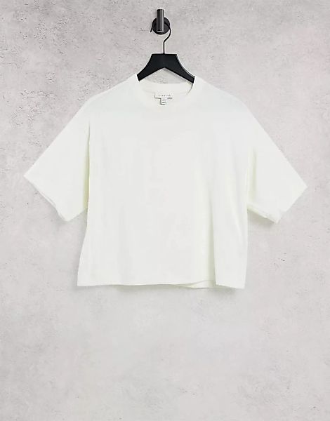 Topshop – Kastenförmiges T-Shirt in Ecru mit Einsatz-Weiß günstig online kaufen