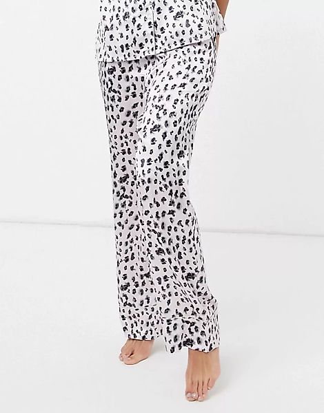 Liquorish – Pyjamahose mit schwarz-weißem Leoparden-Print und salbeigrüner günstig online kaufen