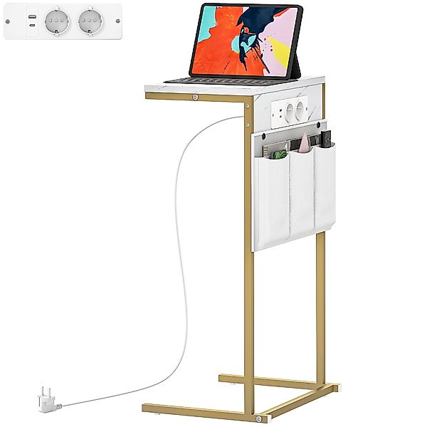 HOMCOM Couchtisch mit integrierten Steckdosen und USB, C-Form Tisch für Sof günstig online kaufen