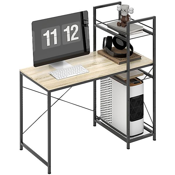 HOMCOM Computertisch mit umkehrbarem 4-stufigem Regal, Computertisch, 110 c günstig online kaufen