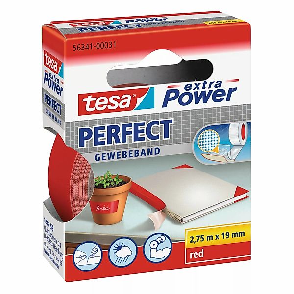 Tesa Extra Power Perfect Gewebeband Rot 2,75 m x 19 mm günstig online kaufen