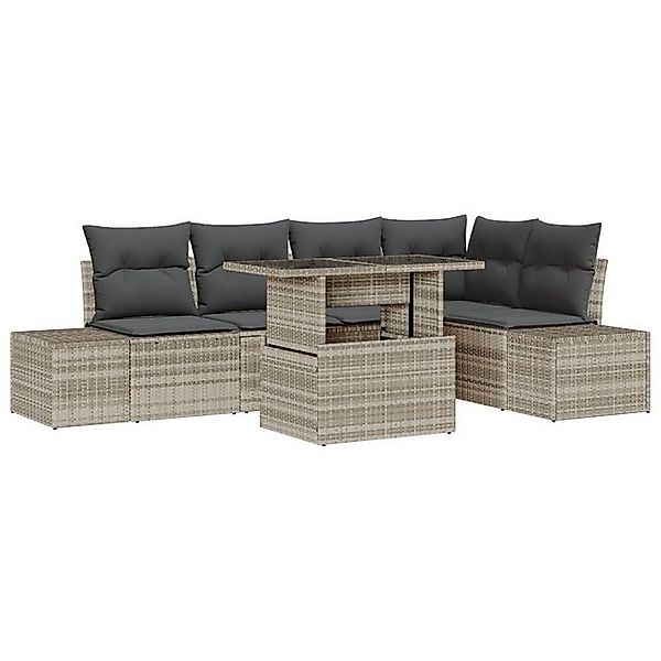 vidaXL Loungesofa 6-teiliges Garten Sofa Set mit Kissen Hellgrau Poly Ratta günstig online kaufen