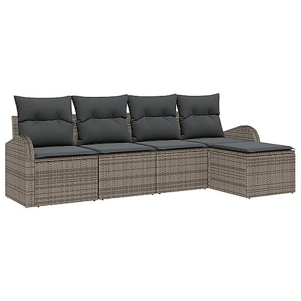 vidaXL Loungesofa 5-tlg. Garten-Sofagarnitur mit Kissen Grau Poly Rattan, 5 günstig online kaufen