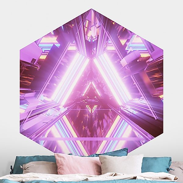 Hexagon Mustertapete Neonlichter im Dreieck günstig online kaufen