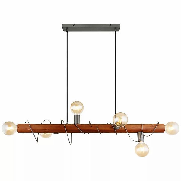 GLOBO Pendelleuchte grau braun Metall Holz B/H/T: ca. 20x120x100 cm 6.0 Bre günstig online kaufen