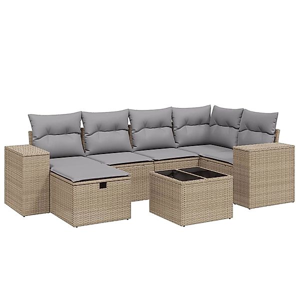 vidaXL 7-tlg Garten-Sofagarnitur mit Kissen Beige Poly Rattan Modell 221 günstig online kaufen