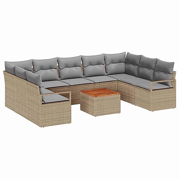 vidaXL Garten-Sofa-Set mit Kissen 10-Tlg Beige Poly Rattan 3347749 günstig online kaufen
