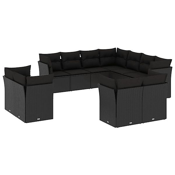 vidaXL 11-Tlg Garten-Sofagarnitur mit Kissen Schwarz Poly Rattan 3218505 günstig online kaufen