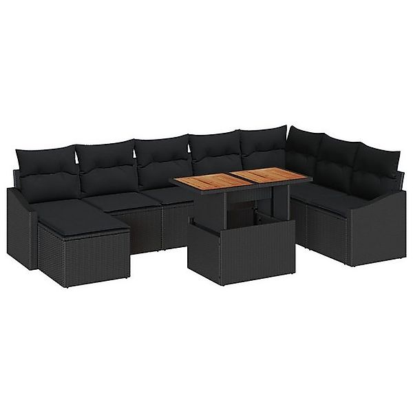 vidaXL Loungesofa 9-tlg. Garten-Essgruppe mit Kissen Schwarz Poly Rattan, 9 günstig online kaufen