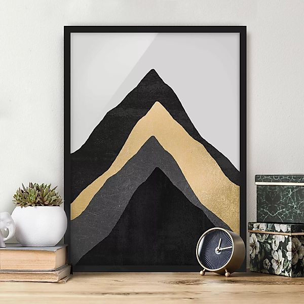 Bild mit Rahmen Abstrakt - Hochformat Goldener Berg Schwarz Weiß günstig online kaufen