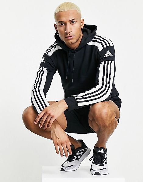 adidas Football – Kapuzenpullover in Schwarz mit den drei Streifen günstig online kaufen