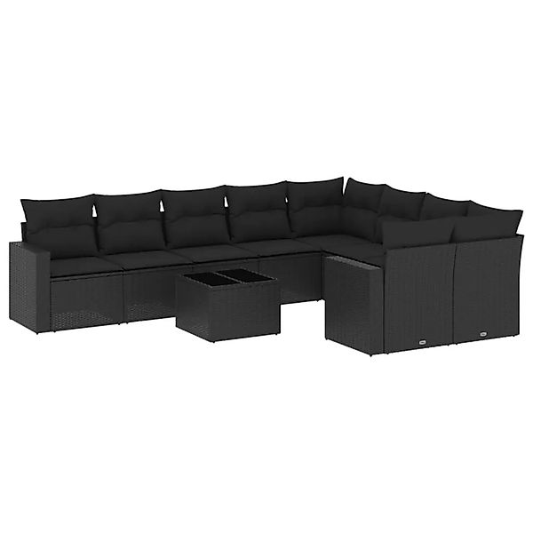 vidaXL 10-Tlg Garten-Sofagarnitur mit Kissen Schwarz Poly Rattan 3251782 günstig online kaufen