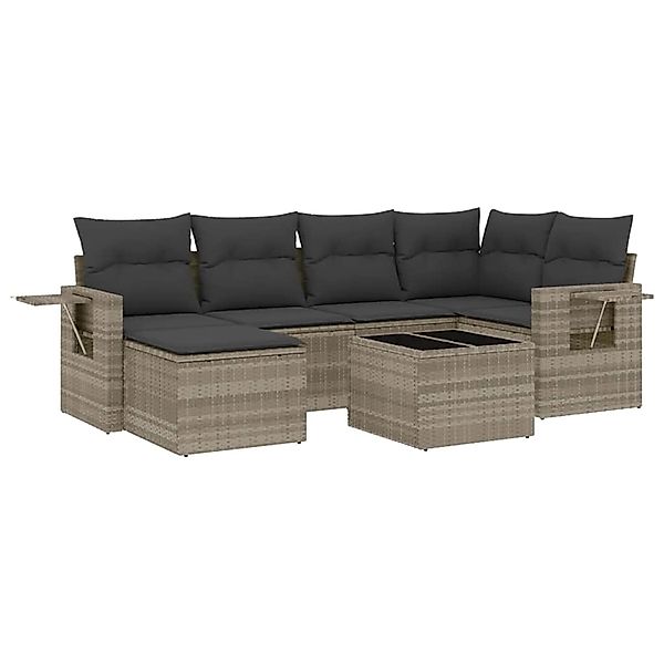 vidaXL 7-Tlg Garten-Sofagarnitur mit Kissen Hellgrau Poly Rattan 3220471 günstig online kaufen